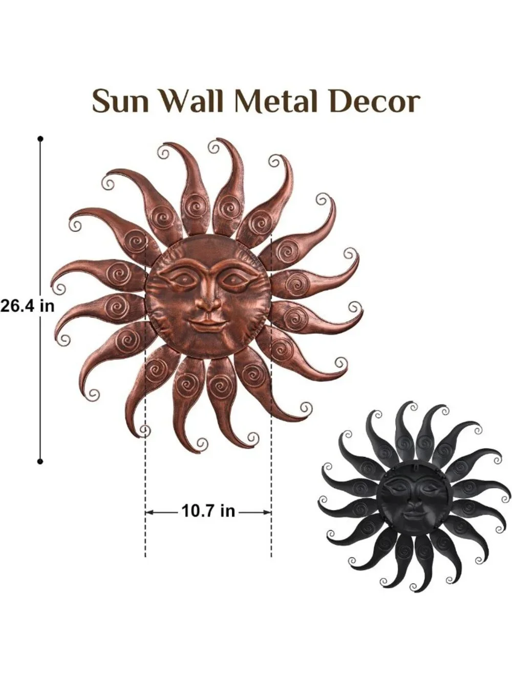 Rustic Bronze Sun Wall Decor - Metal Hanging Sculpture for Outdoor Patio